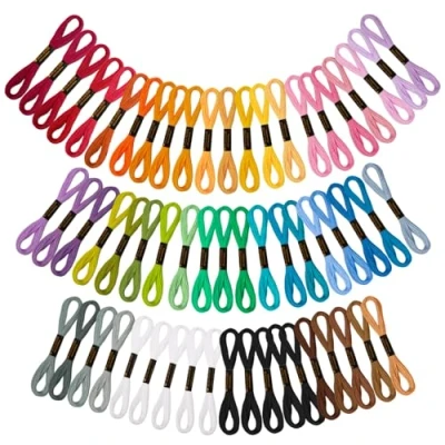 Image of VynyQoo 60PCS Embroidery Threads Cross Stitch for Adults &amp; Beginners, 52 Colours Floss DIY Crafts, 8m(6 Strand) Multicolor