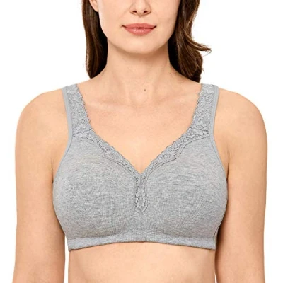 Image of Delimira Women&#039;s Non Wired Bras Full Coverage Cotton Comfort Bra Plus Size Padded Soft Grey 48D
