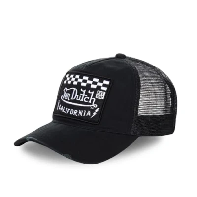 Image of Von Dutch Men&#039;s Trucker Cap with Checkerboard Patch Black, One size