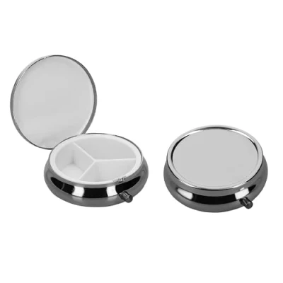 Image of kwmobile 3 Compartment Pill Box Set of 2X Stainless Steel Travel Organizer for Tablets and Prescriptions Black