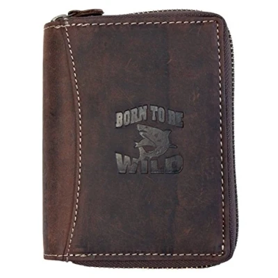 Image of Born to be Wild Large Zip around Genuine Leather Wallet with Shark