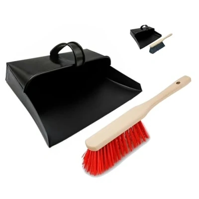 Image of Brushmann Enclosed Metal Dustpan and Hand Brush Set (Hard PVC Bristle Brush)