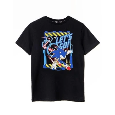Image of Sonic THE HEDGEHOG Boys T Shirt Black Let&#039;s Go Graphic Tee for Kids Short Sleeve Vintage Style Cartoon Apparel Lightweight Top Retro Artwork Game Gift Children &amp; Teens