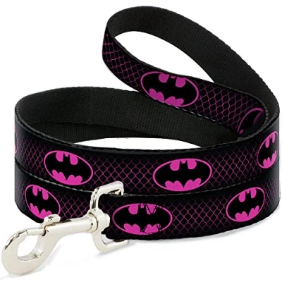 Image of Dog Leash Batman Shield Chainlink Black Hot Pink 6 Feet Long 1.5 Inch Wide