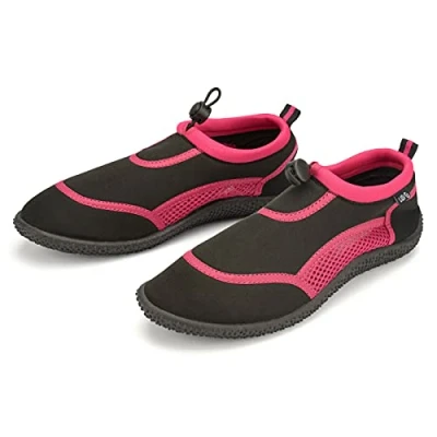 Image of Girls Wet Shoes Women&#039;s Adult Size 4 Ladies Aqua Beach Surf Water Boots Swim Foot Protection Pink &amp; Black