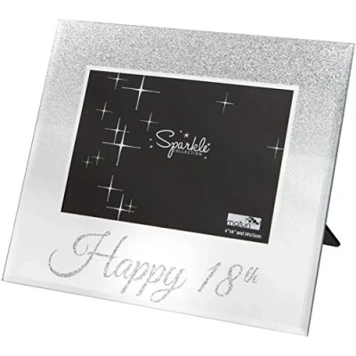 Image of Maturi Silver Glitter Photo Frame, Mirrored 6 x 4 Inch, Happy 18th Gift