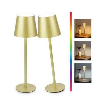Image of Faithorse Cordless Table Lamp 2 Pack, 5200mAh Battery Operated Lamps IP54 Waterproof Desk with RGB Color Changing Rechargeable Night Light Touch Control Bedside for Bedroom(Champagne)