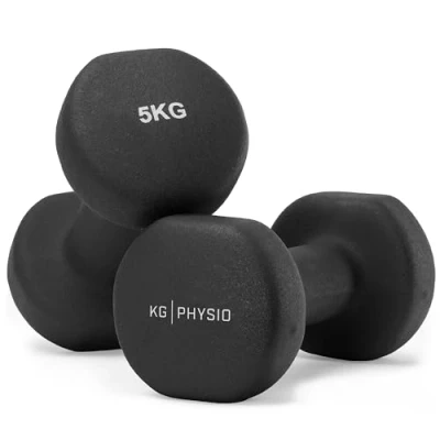 Image of Dumbbells Set Weights by KG Physio Neoprene Coated Dumbbells, Sweat Resistant Dumbellsweights with Anti Roll Technology, Dumbbell Exercise Poster, 1 10kg Pair