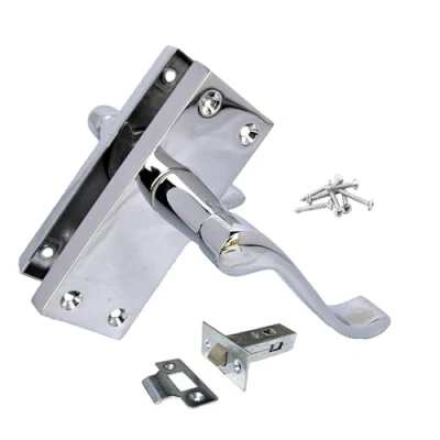 Image of Silver Door Handles Interior Victorian Scroll in Polished Chrome Handles, Back Plate, 118 x 42mm &amp; Tubular Latch, Multipack, Sets (1 Set)