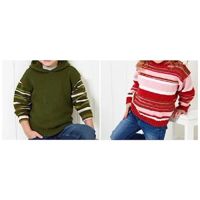 Image of King Cole 4ply Knitting Pattern Childrens Easy Knit Striped Sweater &amp; Hoodie (6028)