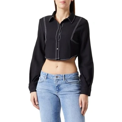 Image of Trendyol Women&#039;s Straight Long Sleeve Fitted Shirt, Black, 6
