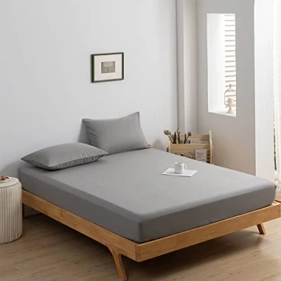 Image of Good Nite Fitted Sheet Bed Sheets Single Double King Size 25CM Extra Deep Pocket Soft and Breathable Machine Washable Bedding (Gray, Double)