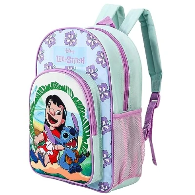 Image of Lilo &amp; Stitch Kids Childrens Premium Backpack School Rucksack Travel Bag Boys Girls with side mesh pocket and front zipped