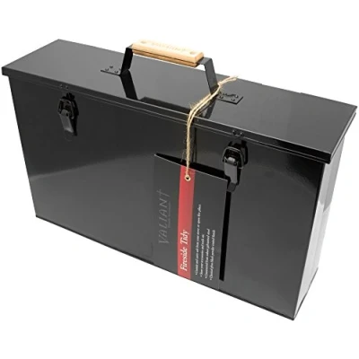 Image of Valiant Fireside Tidy Ash Transporter Black Gloss Steel Storage Box (FIR240)