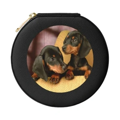 Image of YXDVPALNE Dachshund Puppies Pets Dogs Small Dachshund, Women&#039;s Jewellery Box Jewelry Case Round PVC Leather Travel Organiser