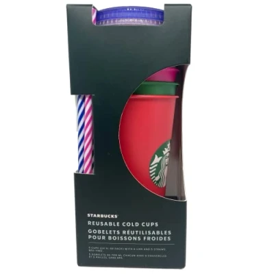 Image of STARBUCKS Reusable Christmas Holiday Cold Cups 2023, Set of 5 Festive with Lid and Straw, Venti, 24 Oz, 709 ml