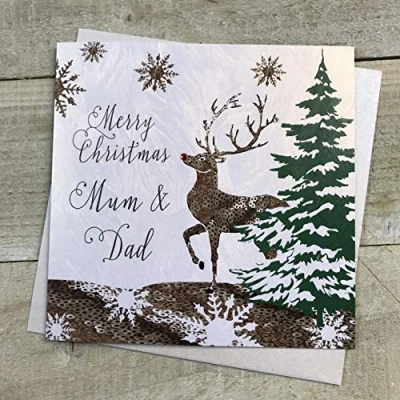 Image of WHITE COTTON CARDS F3 MD&quot;Merry Christmas Mum &amp; Dad&quot; Handmade Card&quot;