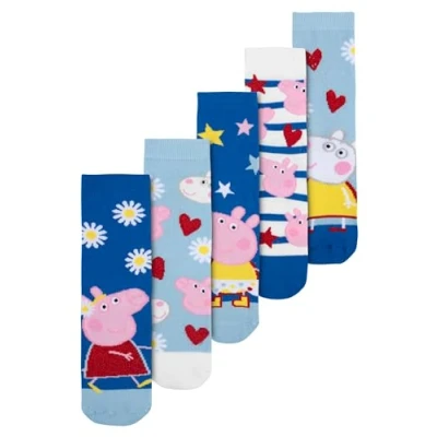 Image of United Labels Peppa Pig Socks for Girls Children&#039;s Trainers Blue (Pack of 5), blue, 23 26