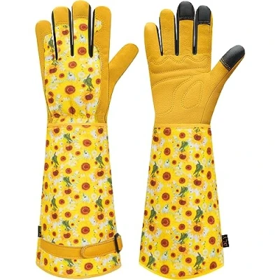 Image of Gardening Gloves for Women and Men,Rose PruningGardening Gauntlet with Forearm Protection,Heavy Duty Thorn Proof,Long Leather Glovest Weeding, Digging, Planting