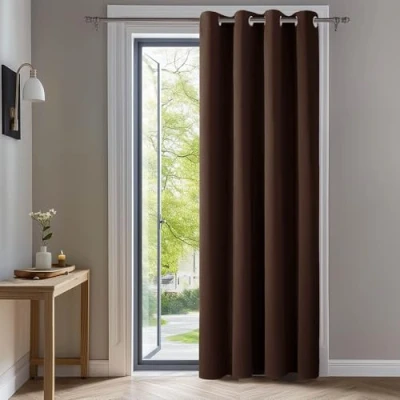 Image of Deconovo Super Soft Solid Room Darkening Curtain Eyelet Thermal Insulated Ring Top Blackout for Living W55 x L70 Inch Chocalate 1 Panel