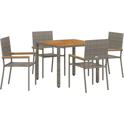 Image of vidaXL 5 Piece Garden Dining Set Grey Poly Rattan