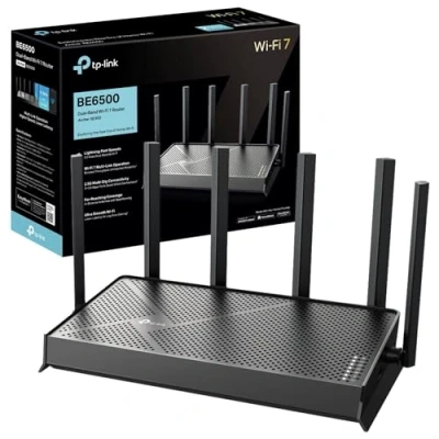 Image of TP Link Archer BE400, BE6500 Dual Band WiFi 7 Router, 6.5Gbps Lightning Fast Speeds, 2.5Gbps Wired Connection, Easy Mesh Compatible 8K Streaming, HomeShield, Works with Google Assistant