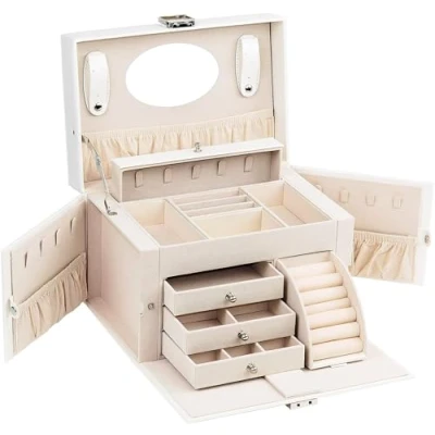 Image of ADEL DREAM Jewelery Box With Mirror, For Rings, Earrings, Gifts, Large Lock, White