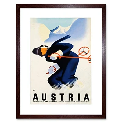 Image of Wee Blue Coo Austria Winter Sport Ski Snow Mountain Alps Picture Framed Wall Art Print