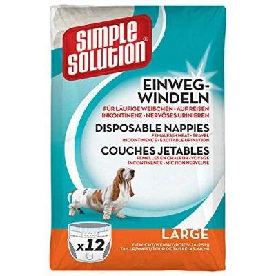 Image of Simple Solution Disposable Dog Diapers for Female Dogs, Super Absorbent Leak Proof Fit with Wetness Indicator Excitable Urination, Incontinence or females in heat 12 pack