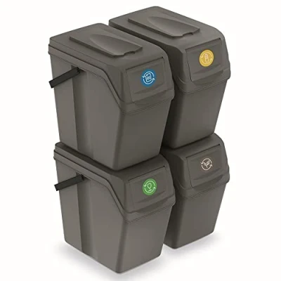 Image of PROSPERPLAST Set of 4 Cubes 100 L Prosper Sortibox Plastic Grey Recycling Containers, Multicoloured, One Size