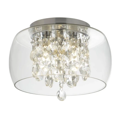 Image of 3 Light Bathroom Flush Ceiling Chrome, Crystal IP44, G9