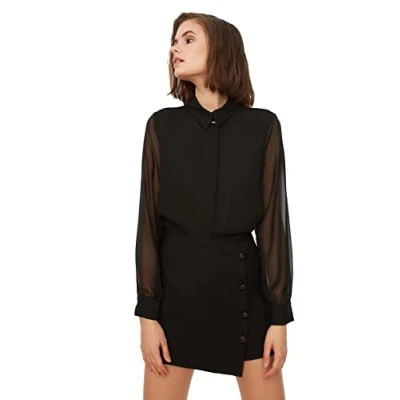 Image of Trendyol Women Basic Oversize Shirt Collar Woven Black