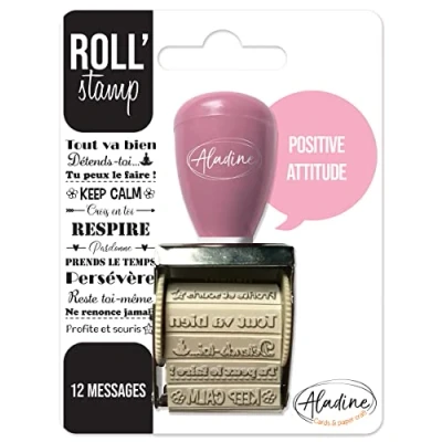 Image of Aladine Roll&#039; Stamp Positive Attitude Wheel 12 Messages to Everywhere Ideal for Bullet Journals, Scrapbooking 02161 Black