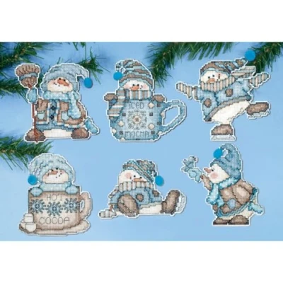 Image of Design Works 1689 Cocoa Snowmen Plastic Canvas Ornaments, Multi Color