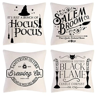 Image of Gusengo Hocus Pocus Halloween Pillow Covers,Halloween Throw Covers 18x18 Set of 4 Happy Cushion