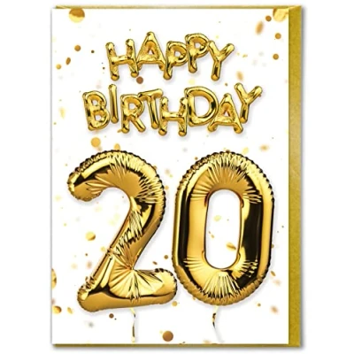 Image of Brainbox Candy 20th Birthday Card Age 20 Twentieth Beautiful White Gold Foil Effect For Him Her Son Daughter Friends Mates Special Cards