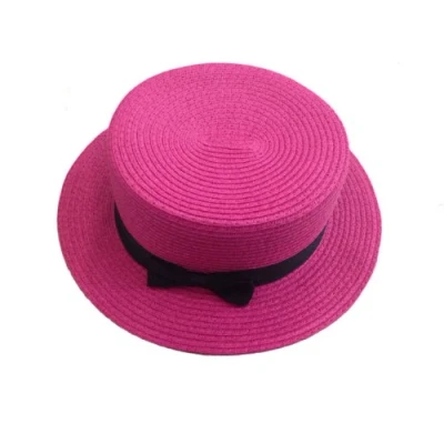 Image of ACVIP Women&#039;s Solid Color Straw Boater Hat with Bow Band (Rose Red)