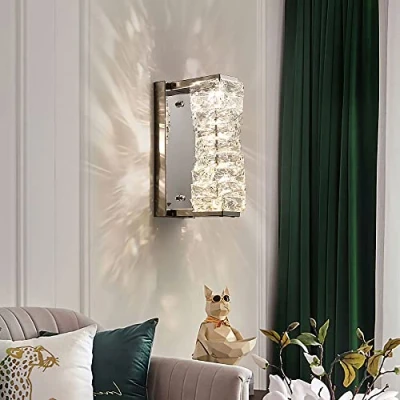 Image of Modern Crystal Wall Light Sconce, Three Color LED Lamp Fixtures Indoor Lighting for Living Room Bedroom Kitchen Entryway Hallway (Silver)