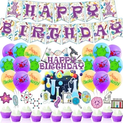 Image of Biology Birthday Party Decorations Science Supplies Includes Banner Cake Topper Cupcake Toppers Balloons