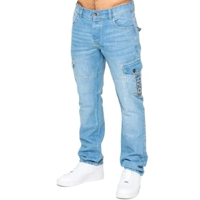 Image of 989Zé ENZO Mens Jeans Straight Leg Regular Fit Casual Cotton Denim Pants Trousers All Waist Sizes EZ626 Light Blue 28W / 32L