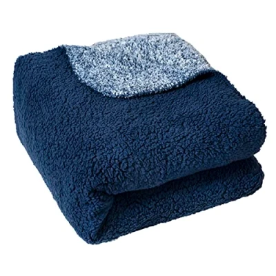 Image of EHC Large Super Soft Plush Lightweight Fluffy Teddy Fleece Blanket Bedspread Thermal Warm Sherpa For Double Bed Sofa Couch Armchair 150 x 200 cm Navy Blue