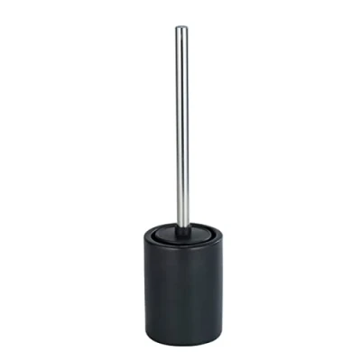 Image of WENKO Laviano ceramic toilet brush set, black matt, free standing holder with replaceable silicone slatted head, special non stick effect for hygienic cleaning, Ø 9.7 x 39 cm