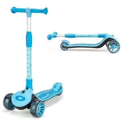 Image of Osprey 3Ride Tri Scooter, Kids Kick Easy Fold and Tilt to Turn Steering, 3 Wheel Scooter Blue