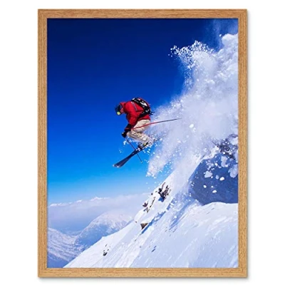 Image of Wee Blue Coo Skier Ski Jumping Snow Sport Sky Art Print Framed Poster Wall Decor 12X16 Inch