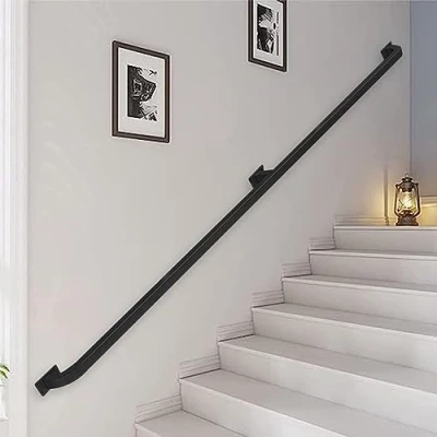 Image of Renmlion Black Staircase Handrail, Modern Stairs Banister Hand Rails Wrought Iron Stair Railing for Indoor Outdoor Steps, Wall Mount Safety Grab Bar Loft Villa Decorations (Size : 10ft/300cm)