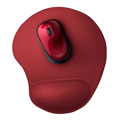 Image of Trust BigFoot Mouse Mat with Wrist Support, Ergonomic Pad, Prevents Strain, 236 x 205 mm, Microfiber Surface, Gel Rest, Non Slip for Home Office, Computer, Laptop Red