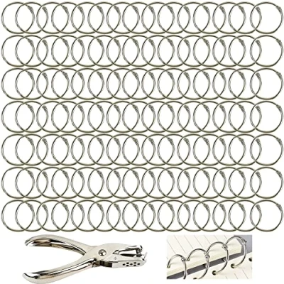 Image of Loose Leaf Binder Rings,100 Pack Round Binding Rings Keychain Metal Book with Single Hole Puncher Index Card Rings, for Notebook Scrapbook Album Craft DIY