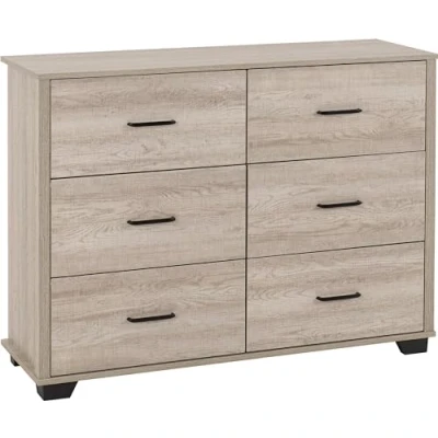 Image of Seconique 6 Drawer Chest, Engineered Wood, Light Oak Effect, W 1200mm x D 400mm H 900mm