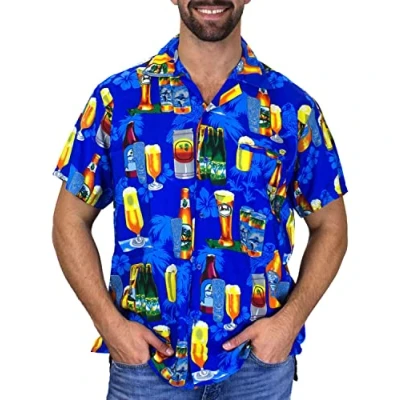 Image of V.H.O. Funky Hawaiian Shirt, Shortsleeve, Beerbottle, Blue, L