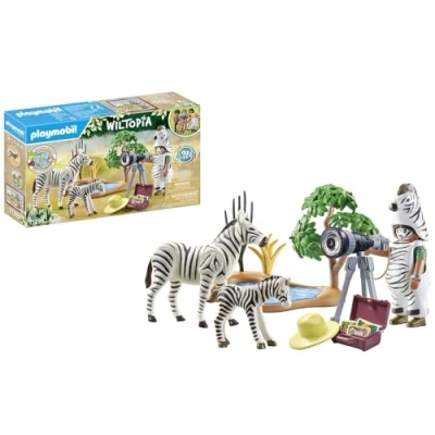 Image of Playmobil 71295 Wiltopia Photographer with Zebras, exploring the animal kingdom, educational toy made of sustainable material, fun imaginative role play, playsets suitable for children ages 4+